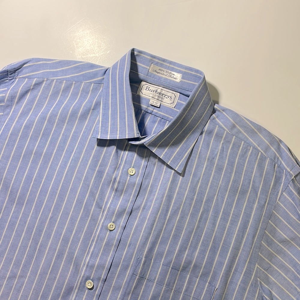 Burberry mens 16 38 light blue stripe vintage French cuff dress shirt EUC